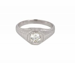 Antique Art Deco Platinum 0.  65 Ct Solitaire Diamond Filigree Engagement Ring