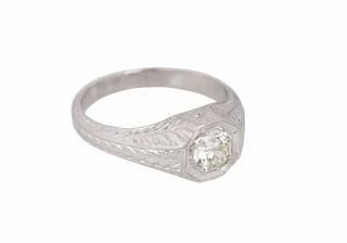 Antique Art Deco Platinum 0.  65 CT Solitaire Diamond Filigree Engagement Ring 2