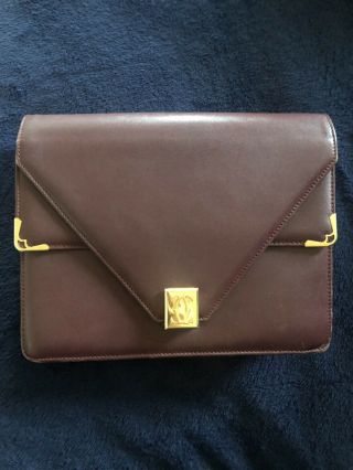 Vntg Authentic Les Must De Cartier Burgundy Calf Leather Bordeaux Handbag Purse