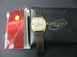 Vintage Man ' s Longines 9ct Gold plated Wristwatch Box & Booklet 1973 4