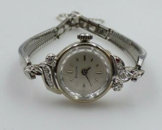 Vintage Ladies Bulova 14k White Gold Diamond Watch,  Very Pretty