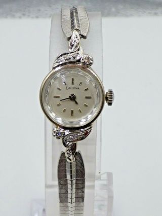 Vintage Ladies Bulova 14K White Gold Diamond Watch,  Very Pretty 7