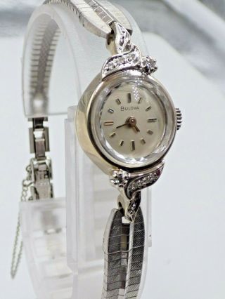 Vintage Ladies Bulova 14K White Gold Diamond Watch,  Very Pretty 8