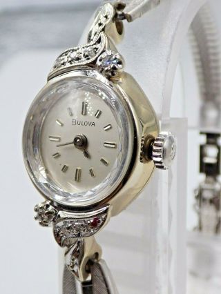 Vintage Ladies Bulova 14K White Gold Diamond Watch,  Very Pretty 9