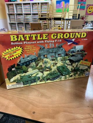 Marx Toys Giant Battle Ground Action Playset W/ Flying F - 18 4113/new/sealed