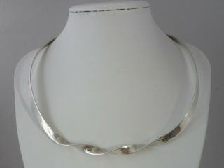 Unusual Vintage Modernist Mexican Sterling Silver Choker Torque Necklace