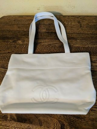 100 Authentic Chanel Cc Logo Shoulder Bag Leather White Vintage