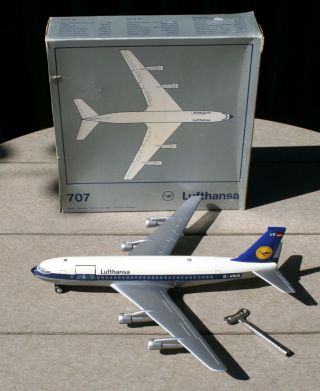 Vintage Schuco Germany 1024 Lufthansa Boeing 707 Airplane W Box & Key Near