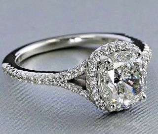 2.  1 Ct Cushion Cut Solitaire Vintage Diamond Engagement Ring 14k White Gold