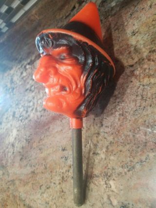 Vintage Halloween 13 " Witch Rattle Plastic Blow Mold Bayshore Inc Ny Noise Maker