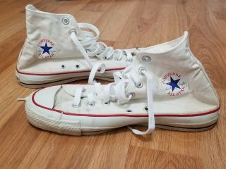 Vtg Converse White All Star Chuck Taylor 9.  5 High Hi Top Sneakers Shoes Usa Made