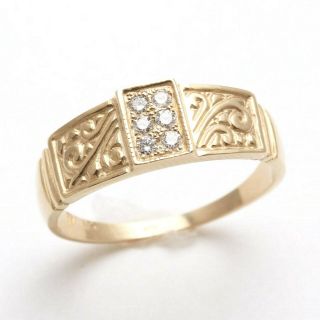 Vintage 14k Diamond Filigree Band Yellow Gold Made In Israel Handmade Ring