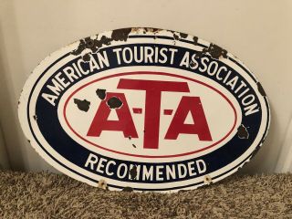 Vintage American Tourist Association Porcelain Sign Advertising Double Sided