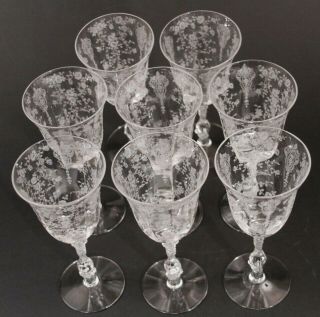 8 Vintage Cambridge Rose Point Etch Footed 10 Oz Water Goblets