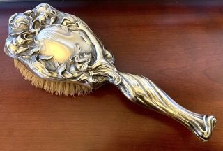 Unger Bros Lady Sterling Silver Vanity Hair Brush Victorian Nouveau Antique