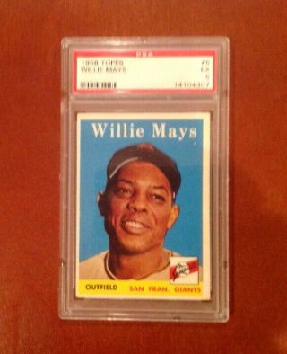 1958 Topps Willie Mays Psa 5 Card 5.  San Francisco Giants Vintage Card