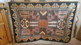 Vintage Navajo Rug/Storm Natural Colors Large 74 in x 48 in.  Hand Spun. 10