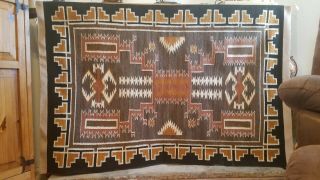 Vintage Navajo Rug/storm Natural Colors Large 74 In X 48 In.  Hand Spun.