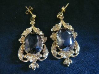 A Large Vintage Natural Smokey Quartz & Solid 9ct Gold Drop Earrings
