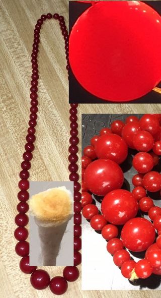 Vintage Or Antique Red Cherry Amber Bakelite Faturan Mala Worry Beads Necklace