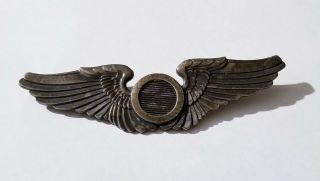 Vintage Us Army Air Force Aaf Observer Wing Sterling Pin Back,  3 Inches.