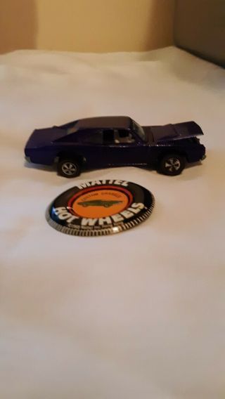 Vintage Mattel hot wheels redline 1968 custom dodge Charger with metal button.  P 4