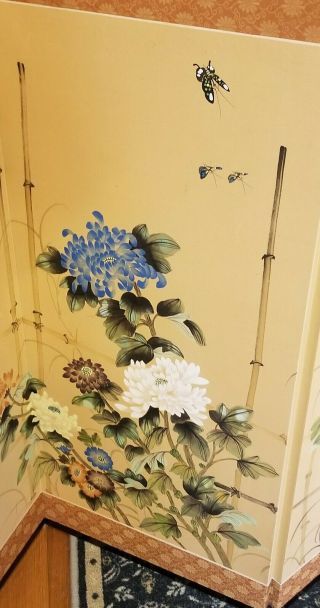 Vintage Handpainted Folding Screen Butterflies Floral Bamboo Chinese Byōbu Silk? 3