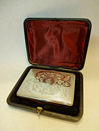 Edwardian Sterling Silver Calling Card Case With Presentation Case,  H/m 1911.