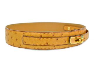 Authentic HERMES Kelly Belt Ostrich Leather Gold Hardware Vintage Size 70 2