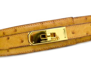 Authentic HERMES Kelly Belt Ostrich Leather Gold Hardware Vintage Size 70 4