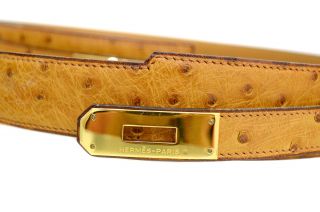 Authentic HERMES Kelly Belt Ostrich Leather Gold Hardware Vintage Size 70 5