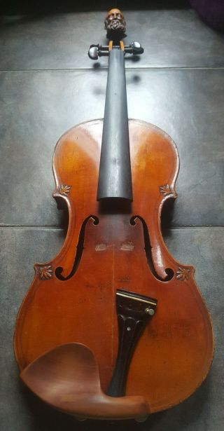 Antique 1800s Head Fiddle Gaspard Duiffoprugcar Carving Rare Violin Carved Back