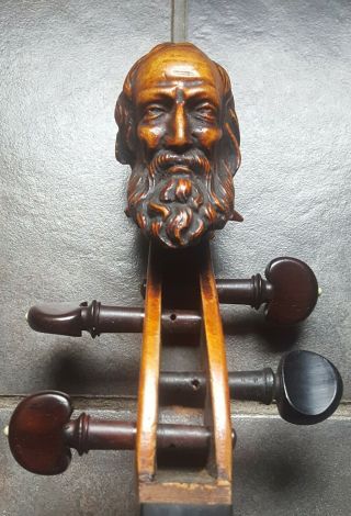 Antique 1800s Head Fiddle Gaspard Duiffoprugcar Carving Rare Violin Carved Back 5