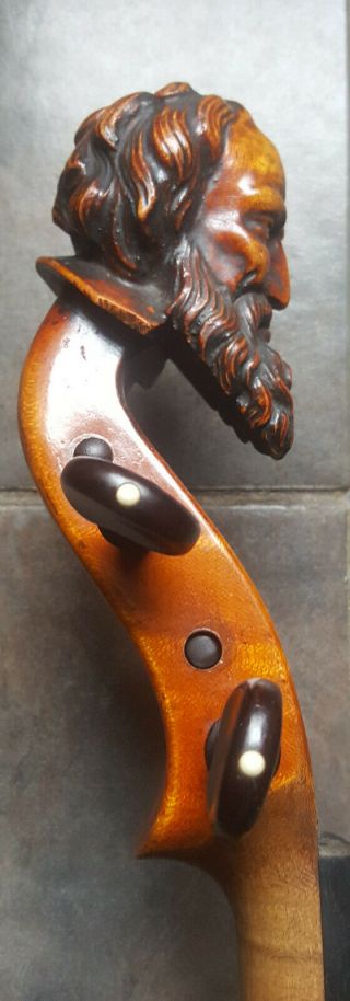 Antique 1800s Head Fiddle Gaspard Duiffoprugcar Carving Rare Violin Carved Back 7