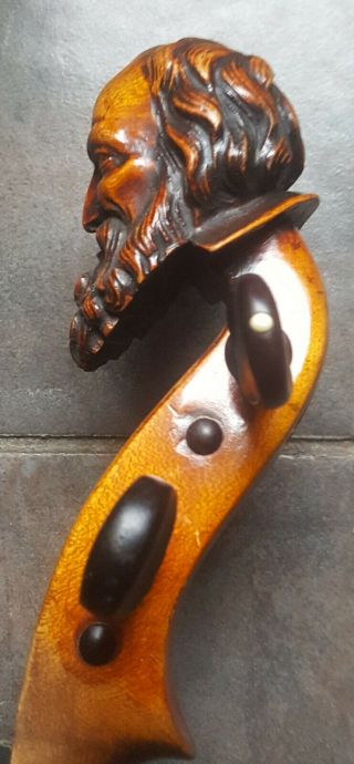 Antique 1800s Head Fiddle Gaspard Duiffoprugcar Carving Rare Violin Carved Back 8