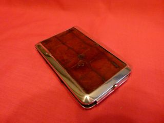 Large Victorian 1880 Solid Silver & Croc Skin Card Case.  Takes Credit Cards.