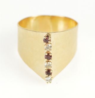 14k Ornate Diamond Ruby Chevron Raised Design Ring Size 8 Yellow Gold 78