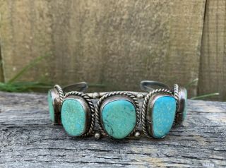 Vintage Native American Turquoise Jewelry Bracelet Cuff 5 Stone 24g Rope Style