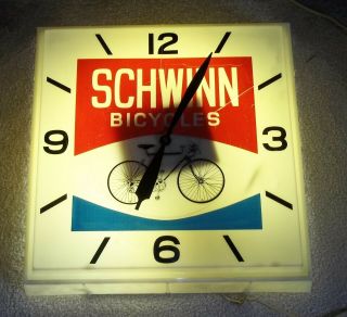 Vintage Schwinn Bicycle Dealer Clock Sign 1960s Lighted Store Sign Rare.