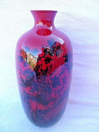 Vintage Royal Doulton Flambe 11 1/2 " Bottle Neck Vase With Stag Decoration Vgc