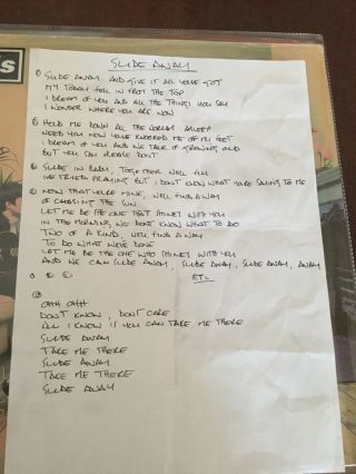 Oasis Promo Rare Handwritten Noel Gallagher Lyrics Slide Away