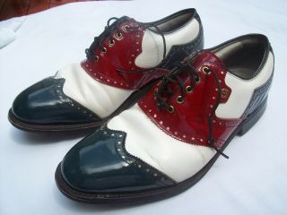 Vintage Mens Footjoy Premiere Classic Dry Red White Blue Wingtip Golf Shoes 9d