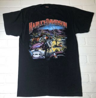 Vintage 1990 Harley - Davidson T - Shirt 3d Emblem Fort Worth Texas Desert Large