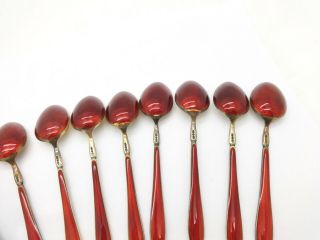 12 ANTIQUE C1910 DAVID ANDERSEN RED ENAMEL GILT STERLING SILVER COFFEE SPOONS 8