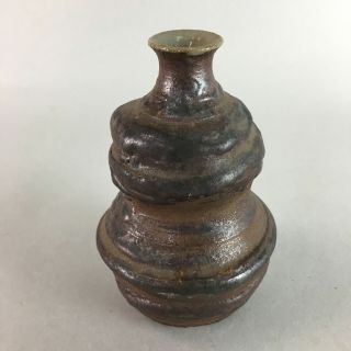 Japanese Ceramic Sake Bottle Vtg Pottery Brown Yakimono Tokkuri Ts157