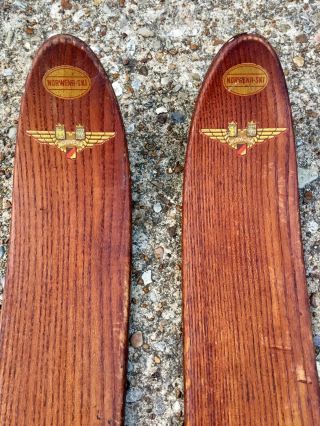 Vintage Norwena Wooden Skis 74” - With Bindings,  Logos,  Wood