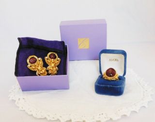 Vintage Elizabeth Taylor For Avon Gilded Age Cherub Clip On Earings And Ring
