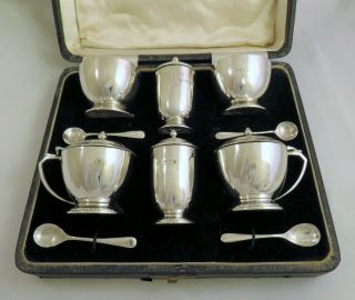 6 Piece Solid Silver Cruet / Condiment Set - Lond.  1949 Goldsmiths Co.  Garrards