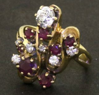 Vintage 14k Yellow Gold 1.  10ct Diamond And Ruby Cluster Ring W/.  40ct Center