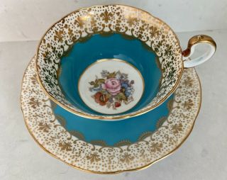 Vintage Aynsley Signed J.  A.  BAILEY Rose Gold Filigree Cup Saucer 2